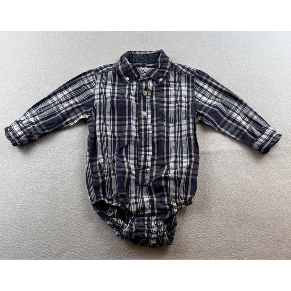 Oshkosh B'gosh Baby Plaid Button Down Shirt Bodysuit Size 18mos